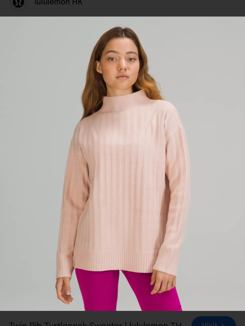 Lululemon Women's Light Pink Ribbed Mock Neck Sweater